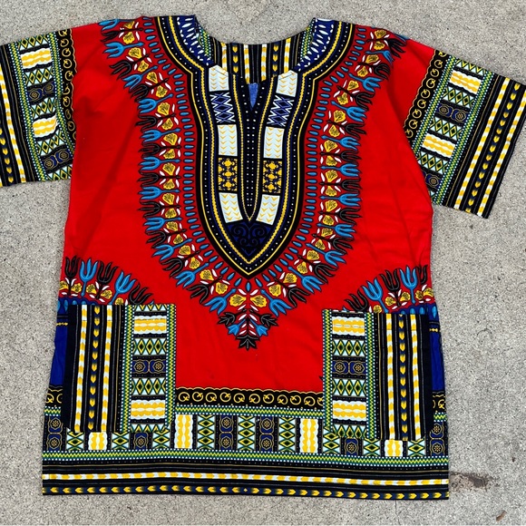 Handmade Mens Dashiki Shirt African Hippie Vintage Red Tribal Blouse Sz M - Picture 10 of 16